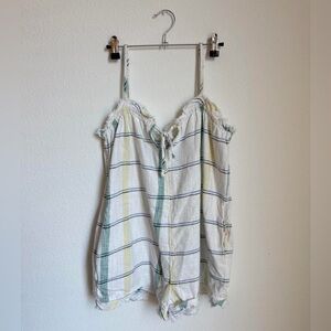 Urban Outfitters Cotton Frayed Plaid Romper Relaxed Fit